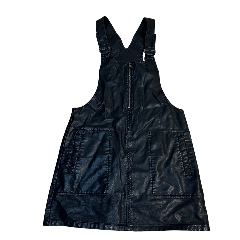 Free People Black Vegan Leather Overall Dress Mini Pockets Zip Front XS